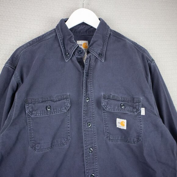 Carhartt FR Navy Button Up Shirt Mens Large FRS160 DNY - Picture 3 of 7